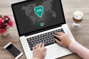 notebook screen displaying VPN logo